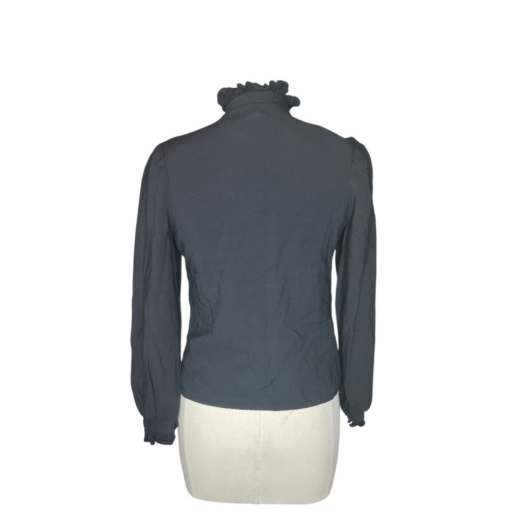 Jessica Scott Ruffle Neck Blouse Charcoal Gray Button Front Size 8 - Picture 3 of 6